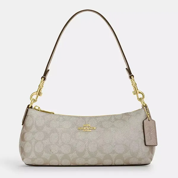 Túi Đeo Vai Nữ Coach Charlotte Shoulder Bag In Signature Canvas CX580 Im/Champagne Multi Màu Be