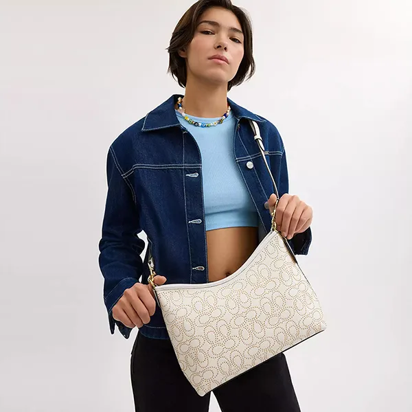 Túi Đeo Vai Nữ Coach Laurel Shoulder Bag With Signature Rivets CX258 Gold/Chalk Màu Trắng - Túi xách - Vua Hàng Hiệu