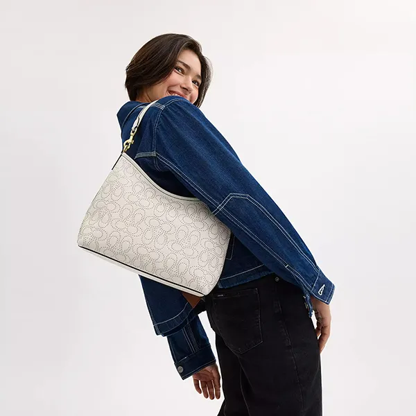 Túi Đeo Vai Nữ Coach Laurel Shoulder Bag With Signature Rivets CX258 Gold/Chalk Màu Trắng - Túi xách - Vua Hàng Hiệu