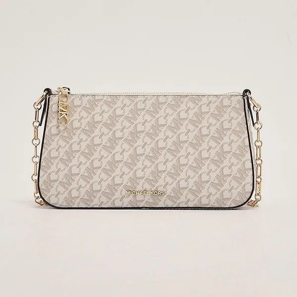Túi Đeo Vai Nữ Michael Kors MK Empire Medium Chain Link Pochette Vanilla/Luggage 32H3G8EW6B Màu Trắng Họa Tiết