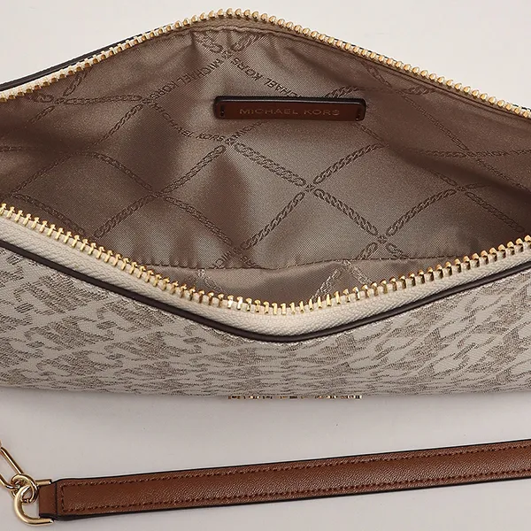 Túi Đeo Vai Nữ Michael Kors MK Empire Medium Chain Link Pochette Vanilla/Luggage 32H3G8EW6B Màu Trắng Họa Tiết