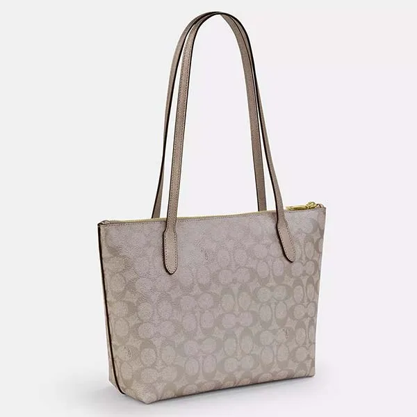 Túi Tote Nữ Coach Fiona Zip In Signature Canvas CW396 Màu Xám Be - Túi xách - Vua Hàng Hiệu