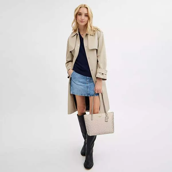 Túi Tote Nữ Coach Fiona Zip In Signature Canvas CW396 Màu Xám Be - Túi xách - Vua Hàng Hiệu