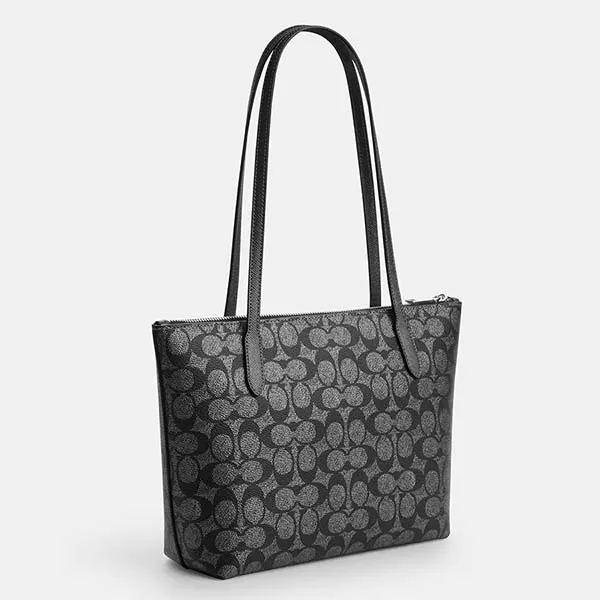 Túi Tote Nữ Coach Fiona Zip In Signature Canvas CW396 Màu Xám Đen - Túi xách - Vua Hàng Hiệu