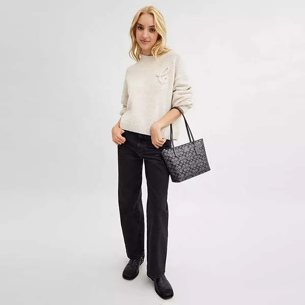 Túi Tote Nữ Coach Fiona Zip In Signature Canvas CW396 Màu Xám Đen - Túi xách - Vua Hàng Hiệu