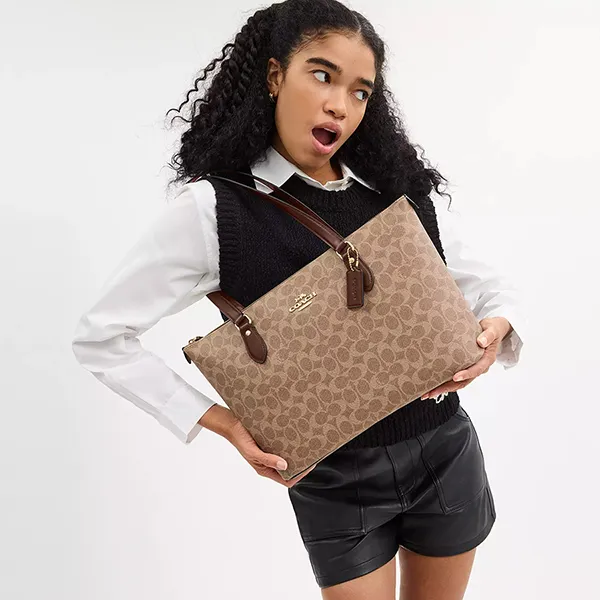 Túi Tote Nữ Coach Gallery Tote Bag In Signature Canvas CW381 Gold/Tan/Brown Màu Nâu - Túi xách - Vua Hàng Hiệu