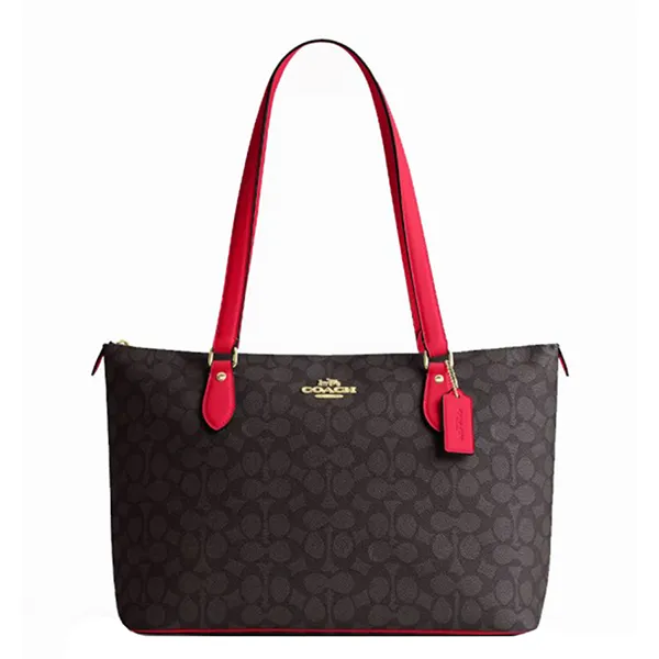 Túi Tote Nữ Coach Gallery Tote Bag In Signature Canvas CW381 Gold/Walnut/Bold Màu Đen/Đỏ