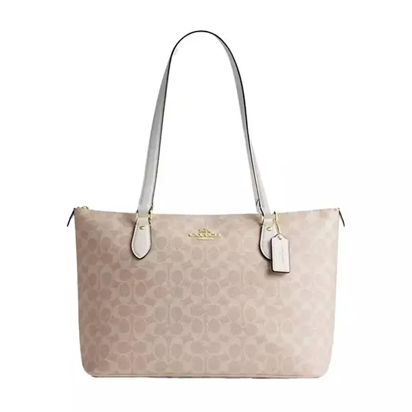 Túi Tote Nữ Coach Gallery Tote Bag In Signature Canvas CW381 Silver/Sand/Taupe Màu Khaki