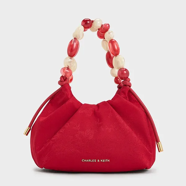 Túi Xách Nữ Charles & Keith CNK Aviary Jacquard Beaded Handle Bag Crimson Red CK2-10271515 Màu Đỏ - Túi xách - Vua Hàng Hiệu