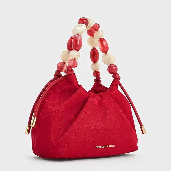 Túi Xách Nữ Charles & Keith CNK Aviary Jacquard Beaded Handle Bag Crimson Red CK2-10271515 Màu Đỏ - Túi xách - Vua Hàng Hiệu