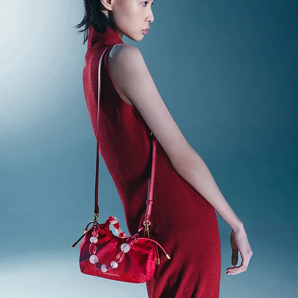 Túi Xách Nữ Charles & Keith CNK Aviary Jacquard Beaded Handle Bag Crimson Red CK2-10271515 Màu Đỏ - Túi xách - Vua Hàng Hiệu
