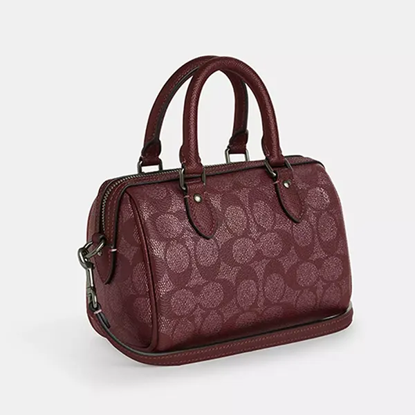 Túi Xách Nữ Coach Boxed Mini Rowan Crossbody Bag And Mirror Bag In Signature Canvas CX186 (Kèm Charm) Màu Đỏ Mận Tía