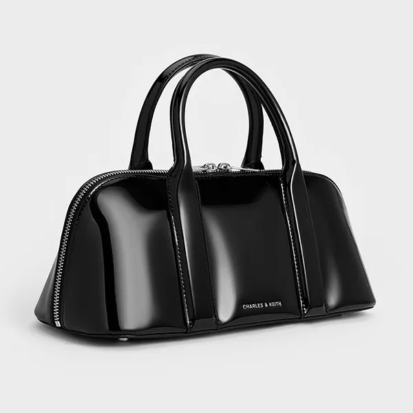 Túi Xách Tay Nữ Charles & Keith CNK Axel Patent Bowling Bag CK2-30271439 Black Màu Đen Bóng