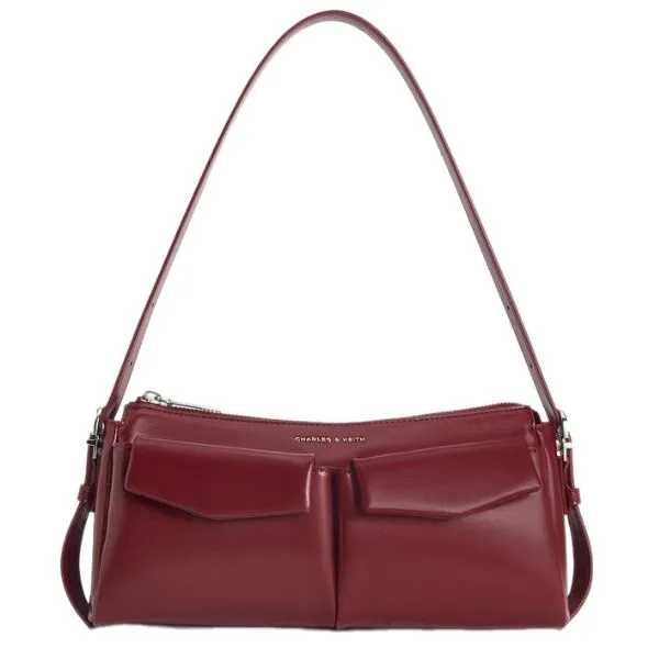 Túi Xách Tay Nữ Charles & Keith Rachel Pocket Chain Handle Bag CK2-20160191 Burgun Màu Đỏ