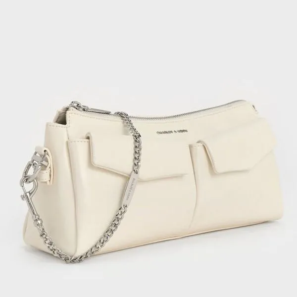Túi Xách Tay Nữ Charles & Keith Rachel Pocket Chain Handle Bag CK2-20160191 Cream Màu Kem