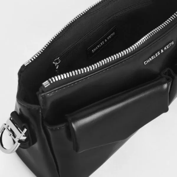 Túi Xách Tay Nữ Charles & Keith Rachel Pocket Chain Handle Bag CK2-20160191 Noir Màu Đen - Túi xách - Vua Hàng Hiệu
