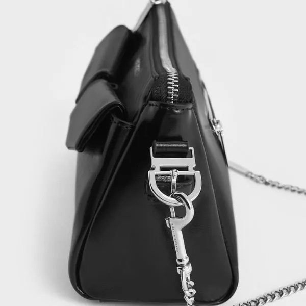 Túi Xách Tay Nữ Charles & Keith Rachel Pocket Chain Handle Bag CK2-20160191 Noir Màu Đen - Túi xách - Vua Hàng Hiệu