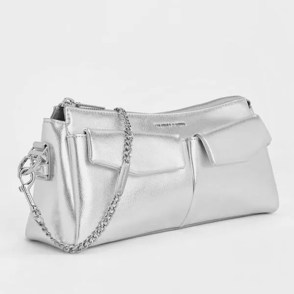 Túi Xách Tay Nữ Charles & Keith Rachel Pocket Chain Handle Bag CK2-20160191 Silver Màu Bạc
