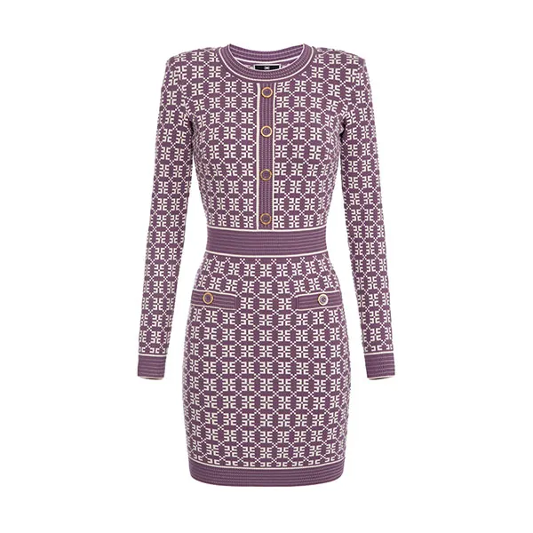 Váy Nữ Elisabetta Franchi Jacquard Knit With Logo - AM94Q36E3 BJ7 Màu Tím Size 40
