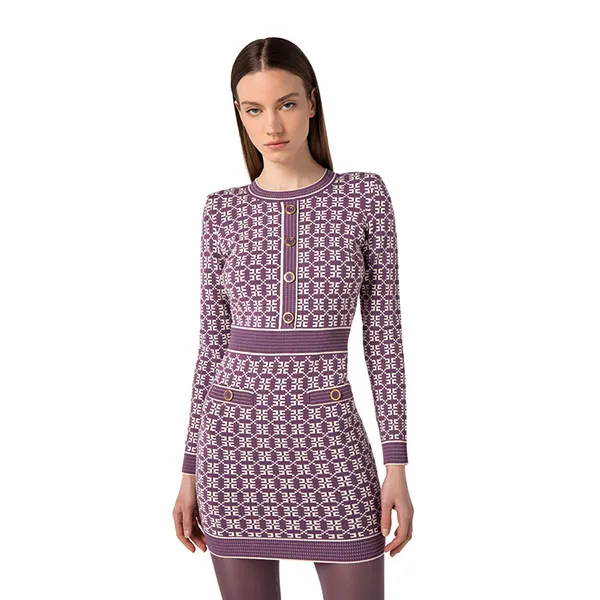 Váy Nữ Elisabetta Franchi Jacquard Knit With Logo - AM94Q36E3 BJ7 Màu Tím Size 40