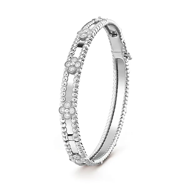 Vòng Đeo Tay Nữ Jewery Luxury Perlée Sweet Clovers 18K White Gold Bracelet Màu Vàng Trắng - Trang sức - Vua Hàng Hiệu