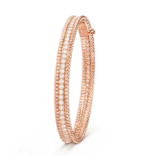 Vòng Đeo Tay Jewery Luxury Perlée Diamonds Bracelet, 1 Row, Extra Small Model VCARP27D00 Màu Vàng Hồng