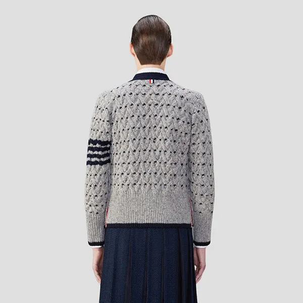 Áo Cardigan Nam Thom Browne Classic 4-Bar Cable In Grey MKC542A Y1506 Màu Xám