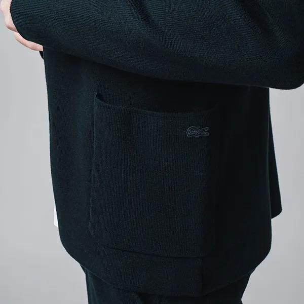 Áo Khoác Len Nam Lacoste Milan Rib Knit Cardigan Jacket AH702-031 Màu Đen Size 2