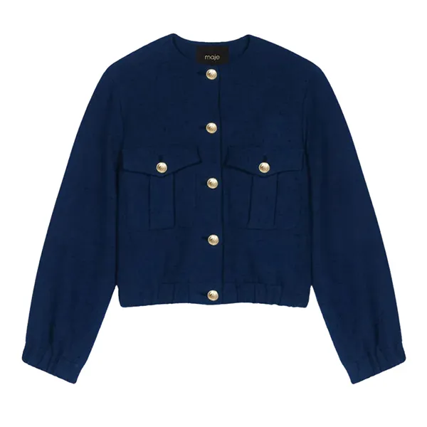 Áo Khoác Len Nữ Maje MFPBL00644 Màu Xanh Navy Size 38
