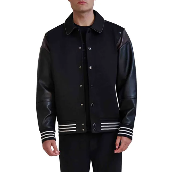 Áo Khoác Nam Karl Lagerfeld Faux Leather Sleeve Bomber Jacket J5006 1BM Màu Đen Size S