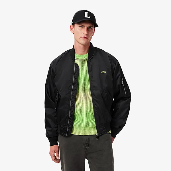 Áo Khoác Nam Lacoste Men's Water-Repellent Padded Bomber Jacket BH2899 - 031 Màu Đen Size 50