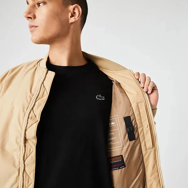 Áo Khoác Nam Lacoste Water Repellent Thermore Insulated Bomber Jacket BH4455 52N 02S Màu Be Size 50