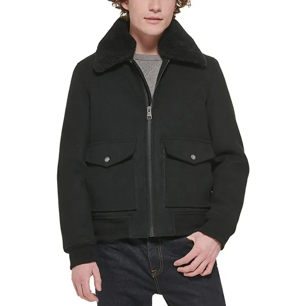 Áo Khoác Nam Tommy Hilfiger Men's Faux-Fur Collar Jacket AP032 Black Màu Đen Size M