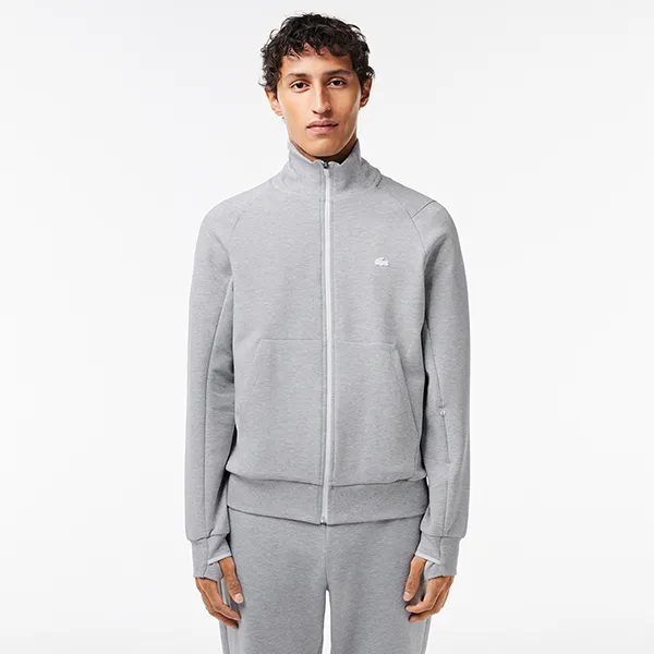 Áo Khoác Nỉ Nam Lacoste High-Neck Zip-Up Sweatshirt SH2702-CCA Màu Xám Size 2