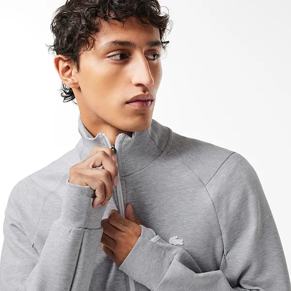 Áo Khoác Nỉ Nam Lacoste High-Neck Zip-Up Sweatshirt SH2702-CCA Màu Xám Size 2