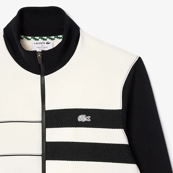 Áo Khoác Nỉ Nam Lacoste Paris Zipper Sweatshirt SH7490 8LP Màu Đen Trắng Size 6