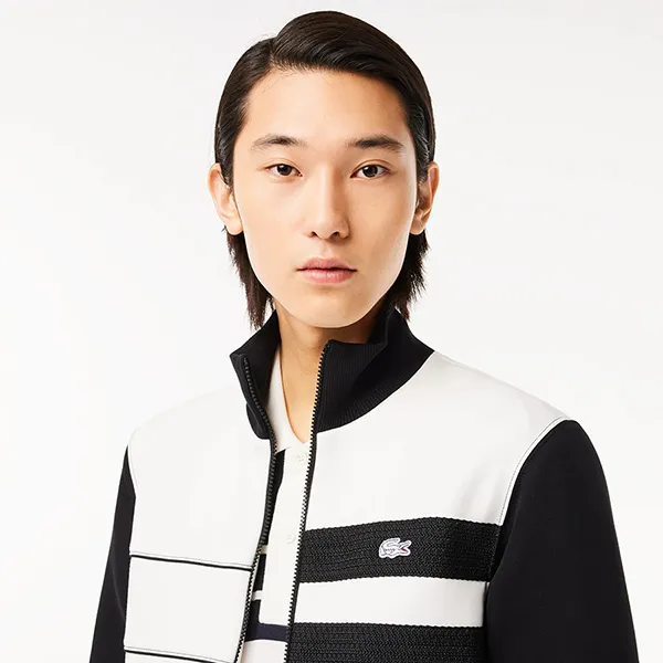 Áo Khoác Nỉ Nam Lacoste Paris Zipper Sweatshirt SH7490 8LP Màu Đen Trắng Size 6