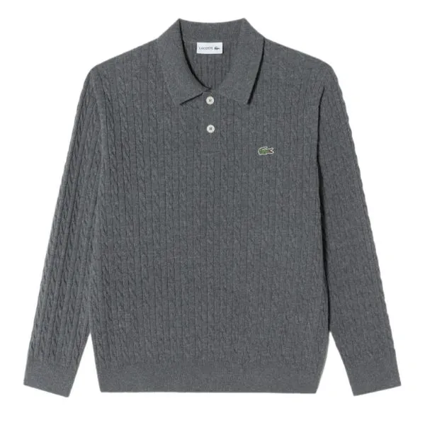 Áo Len Nam Lacoste Cable Sweater Polo AH480E UWC Màu Xám Size 3