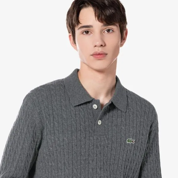 Áo Len Nam Lacoste Cable Sweater Polo AH480E UWC Màu Xám Size 3