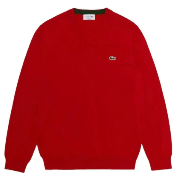 Áo Len Nam Lacoste Men's V-Neck Organic Cotton Sweater AH1951 - 240 Màu Đỏ Size 4