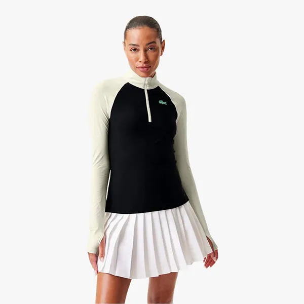 Áo Polo Dài Tay Nữ Lacoste x Bandier Pro Fleece Quarter-Zip SF8949 51 9M0 Màu Trắng - Đen Size XS