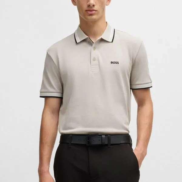 Áo Polo Nam Hugo Boss Paddy Polo Shirt In Cotton Piqué With Logo Undercollar 50469055 070 Màu Xám Nhạt Size XL