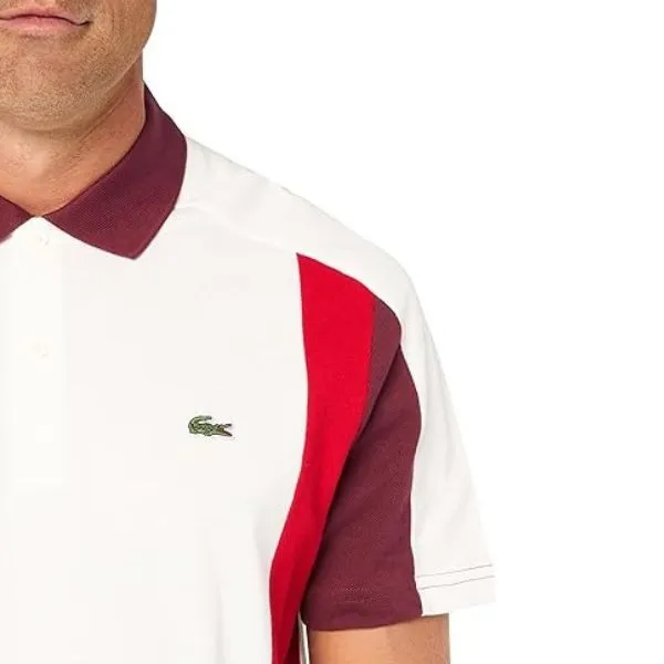 Áo Polo Nam Lacoste Regular Fit Color Block Polo Shirt PH1302 IGY Màu Trắng Đỏ Đô Size 3