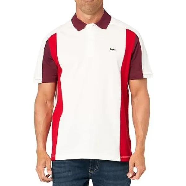 Áo Polo Nam Lacoste Men's Regular Fit Color Block Polo Shirt PH1302 IGY Màu Trắng - Đỏ Đô Size 4