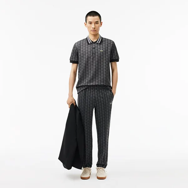 Áo Polo Nam Lacoste Monogram Jacquard DH1417 Màu Đen Xám Size 3 - Thời trang - Vua Hàng Hiệu