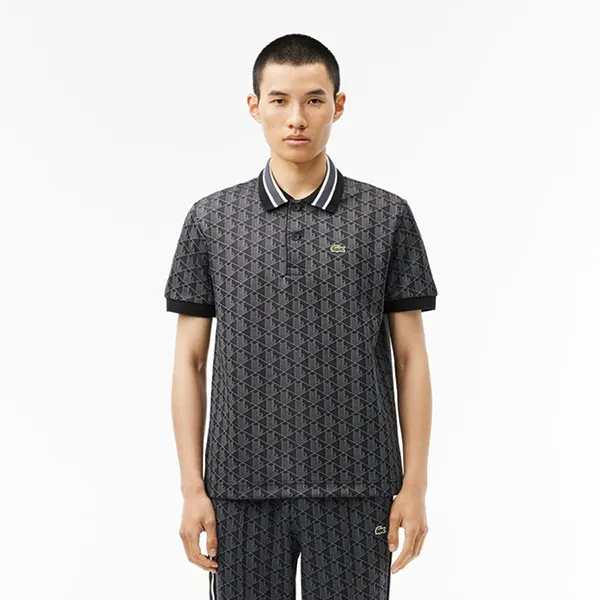 Áo Polo Nam Lacoste Monogram Jacquard DH1417 Màu Đen Xám Size 3 - Thời trang - Vua Hàng Hiệu