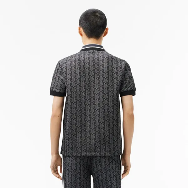 Áo Polo Nam Lacoste Monogram Jacquard DH1417 Màu Đen Xám Size 3 - Thời trang - Vua Hàng Hiệu