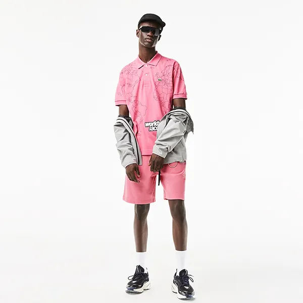 Áo Polo Nam Lacoste Original L.12.12 Printed Organic Cotton PH8046 Màu Hồng Size XXS
