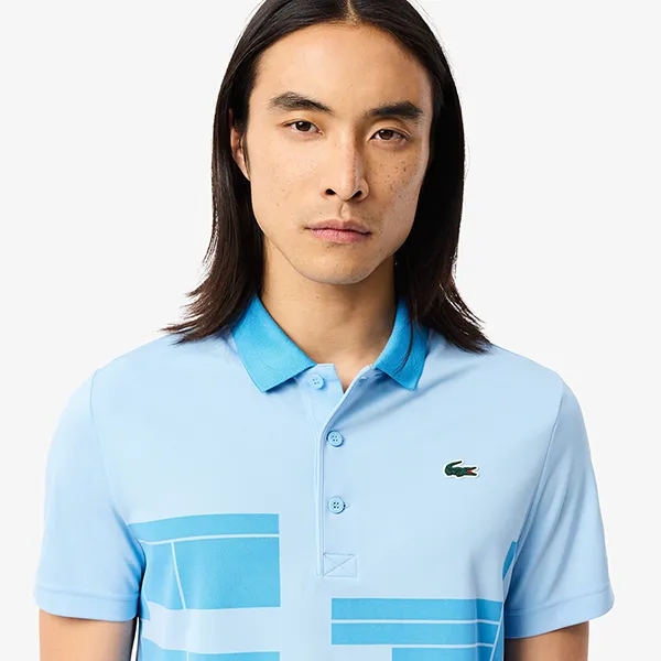 Áo Polo Nam Lacoste Regular Fit Tennis x Novak Djokovic Fan DH2568 IF3 Màu Xanh Blue Size 5