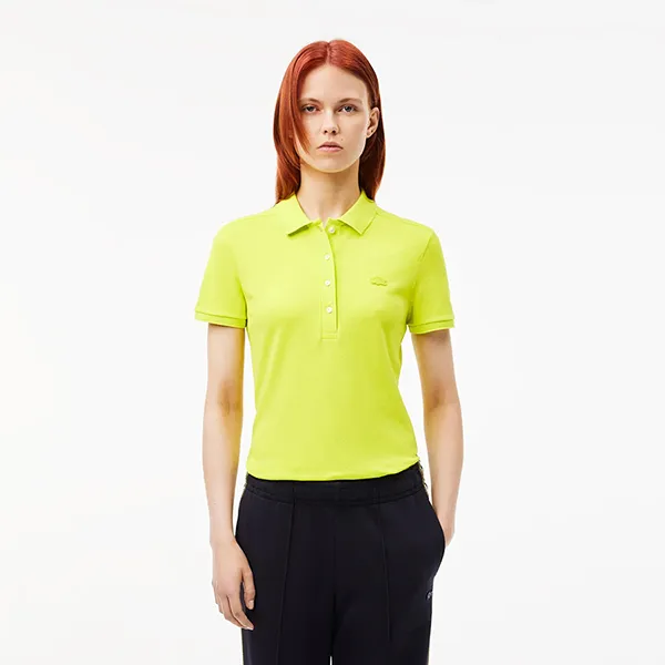 Áo Polo Nữ Lacoste Women's Shirt L.12.D Slim Fit Stretch Piqué PF5462 51 SLI Màu Vàng Chanh Size 38
